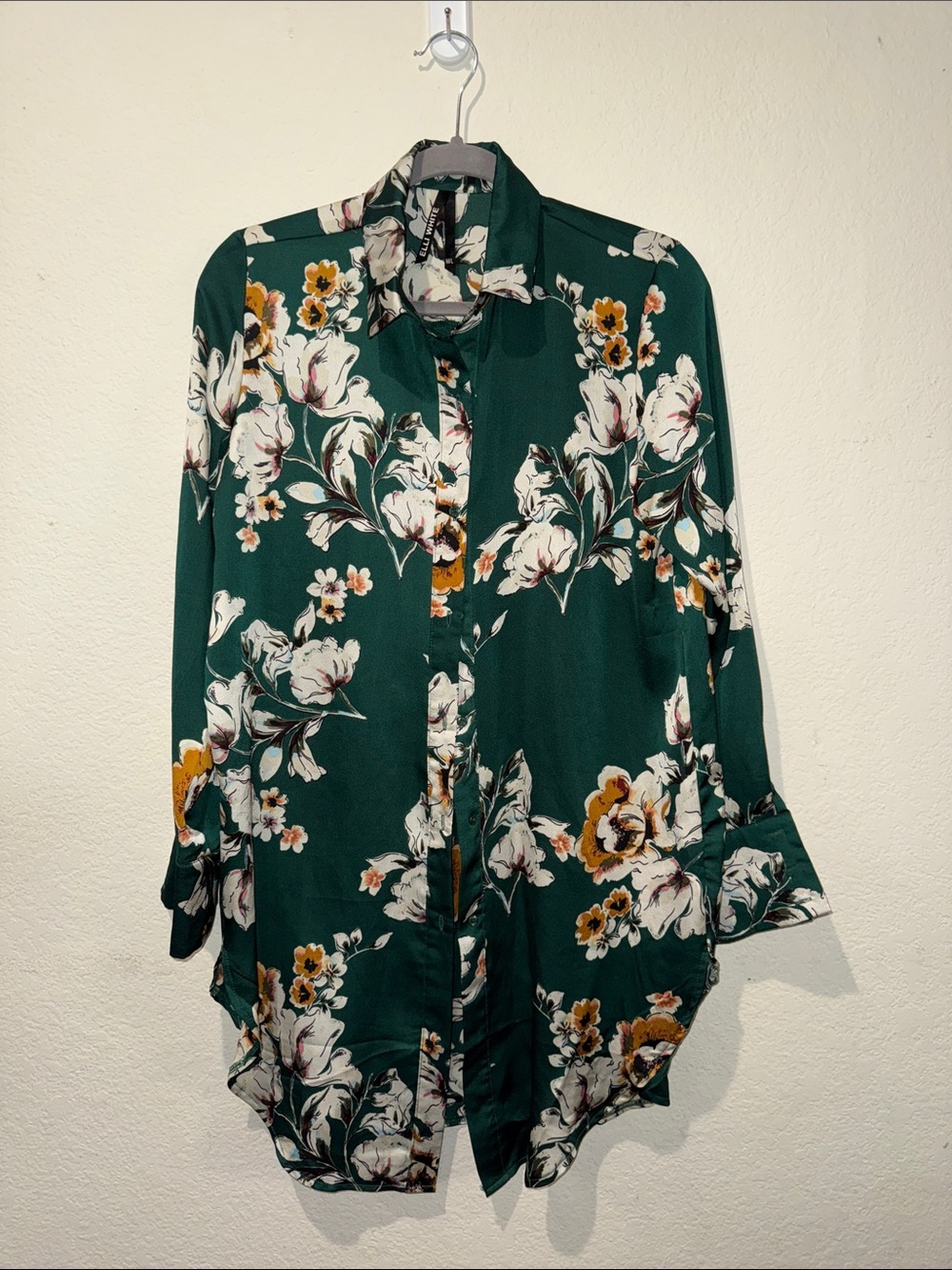 Green Floral Button-Front Women's Blouse